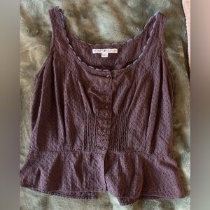Tommy Hilfiger Size M Brown Eyelet Top with Purple Details